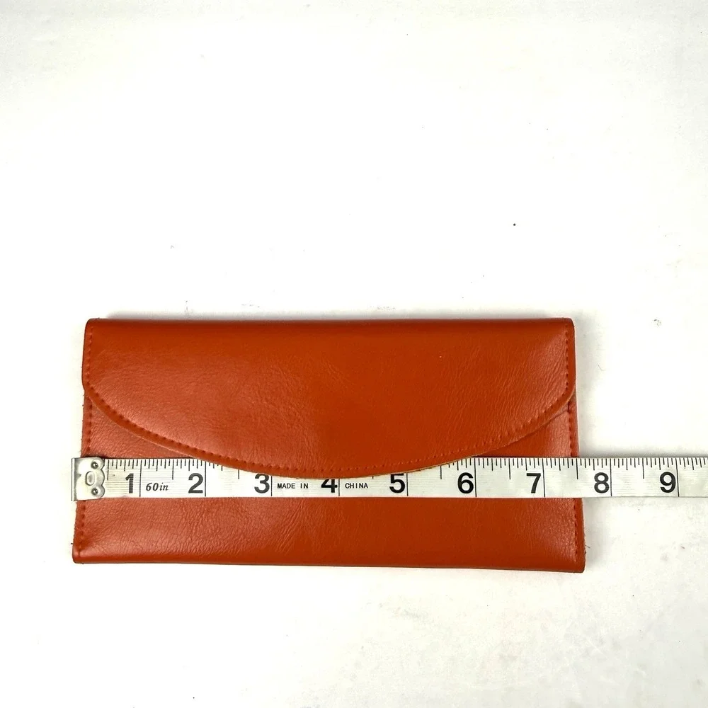Mongolian Leather‎ Wallet Handmade Burnt Orange Leather Organizer Trifold New